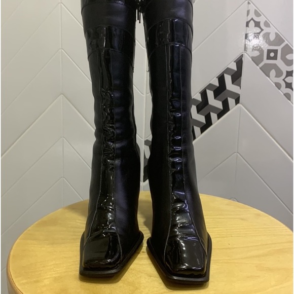 Like🆕🇮🇹VTG 90’ Y2K Giampiero P.💯% Leather Square Toes Heeled Boots - Picture 4 of 15